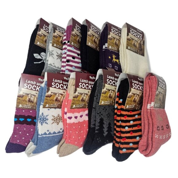 Iberryny Accessories - 12 Pack Women’s Wool Crew Socks Ladies Warm Winter Lamb Wool Blend Size 9-11
